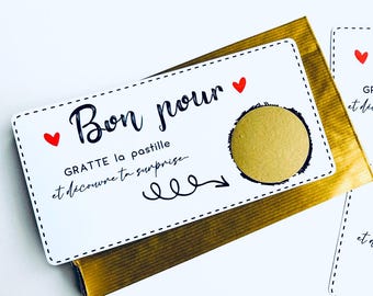 Carte à gratter, bon pour à gratter personnalisable cadeau surprise/annnonce  (Noël, saint Valentin, surprise, anniversaire…)