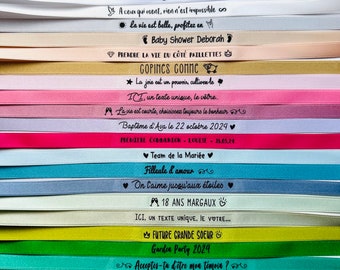 Bracelet ruban personnalisé simple PROMO (EVJF, Mariage, anniversaire, communion, congrès...). bracelet tissu personnalisé cadeau invités