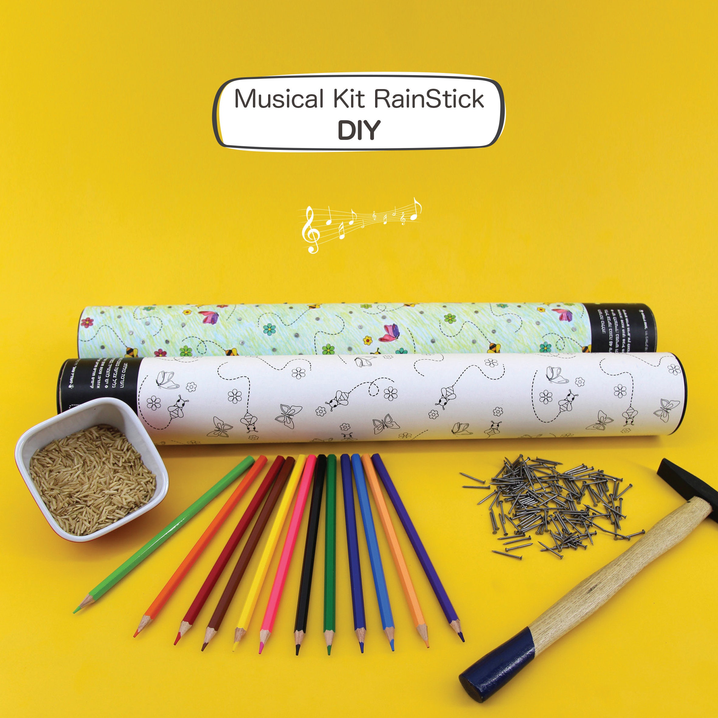 DIY Musical Rainstick Kit for Girls, Girls Craft Kits, DIY Activity Kit,  Girls Coloring Spring Butterflies & Bees, Gift for Girls 