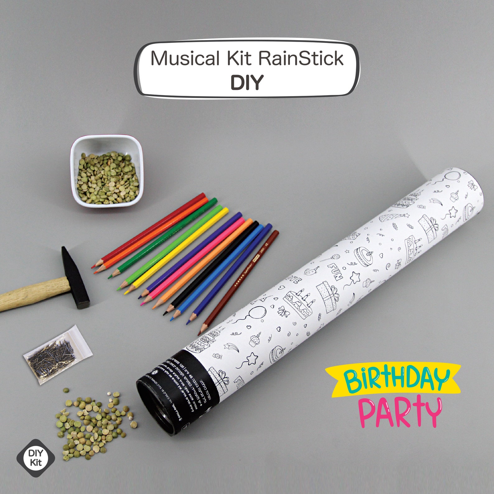 DIY Musical Rain Stick Kit for Kids, Birthday Celebration Kit, Craft