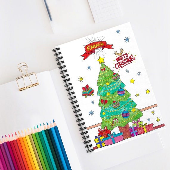 Tree Christmas Spiral Notebook for Kids Kids Notebook Cover Coloring  Personalized Holiday Gift for Kids Christmas Unique Gift 