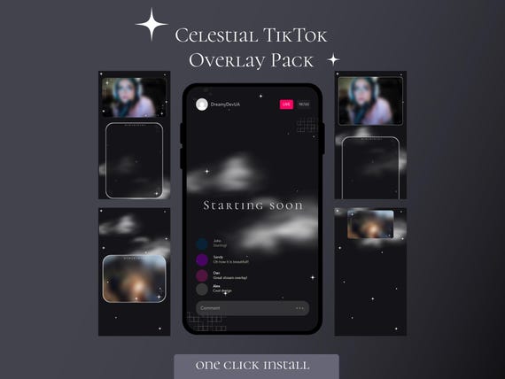 Tiktok overlay animated, Starry night vertical tiktok live overlay, Mobile stream with gothic overlay package