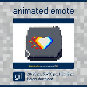 Geanimeerde emote met pixelhart en glitch-effect. Sub-emote toetsenbord Twitch. Geanimeerde schattige twitch-emote voor abonnee. Gif Twitch-hartemote