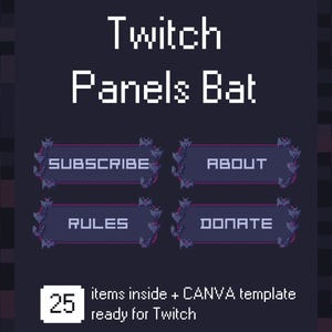 Gothic Bat Twitch Panels: Spooky Pixel Art Stream Pack (Canva Template, Digital Download)