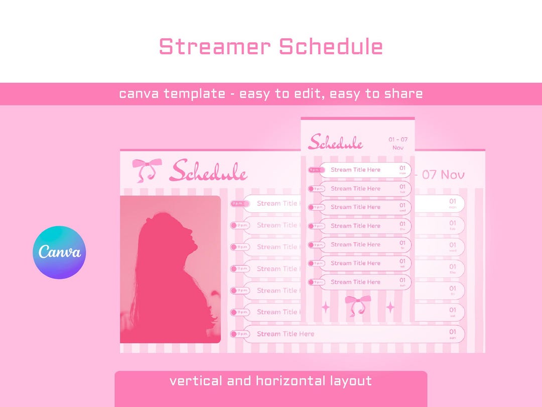 Pink Stream Schedule Template Canva - Tiktok and Twitch Stream Plan ...