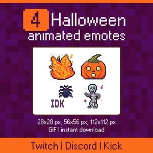 Cute Twitch Emote Pixel Stream Pack, Halloween Twitch emotes, Animated dance emote, Pixel stream Pack with shoked emote