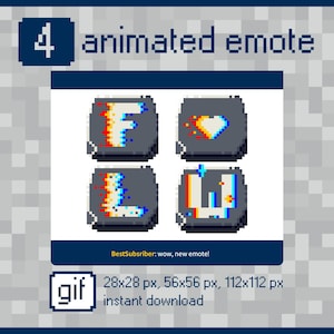 Twitch Glitch Keyboard-emote: meme-emote voor neongamers met geanimeerde emote f, w, l en hartknop