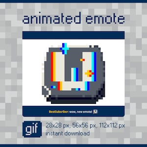 Geanimeerde emote met pixelhart en glitch-effect. Sub-emote toetsenbord Twitch. Geanimeerde schattige twitch-emote voor abonnee. Gif Twitch-hartemote