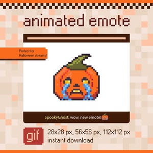 Crying Emote Twitch, Animated pumpkin sad emote. Sub emotes Twitch, Kick and Discord. Halloween animated spooky emotes for autumn