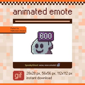 Animated ghost emote, Spooky Boo emote Twitch, Autumn cute twitch emote. Halloween animated Discord emote. Pixel animated emote
