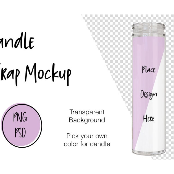 Candle wrap mockup Blank candle psd png mockup Optional color candle Transparent Background Tall prayer candle in glass cup mockup