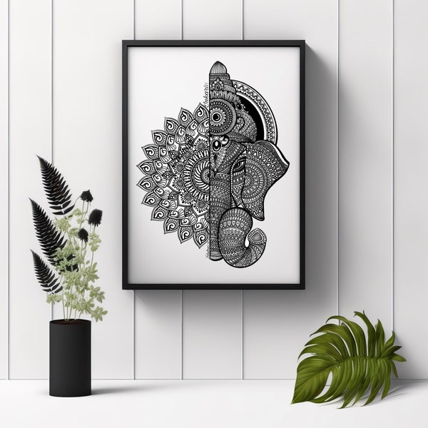 Ganesha mandala Digital Printable Art home decor mandala digital download file for wall hanging, gifts,diwali, puja, peace and prosperity