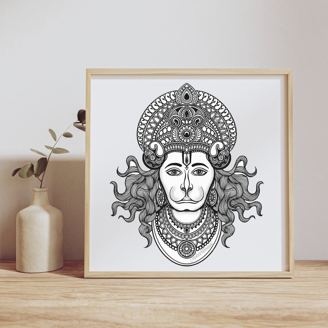 Bajrang Digital Printable Artwork, Hanuman Art, Mandala, Home Decor ...
