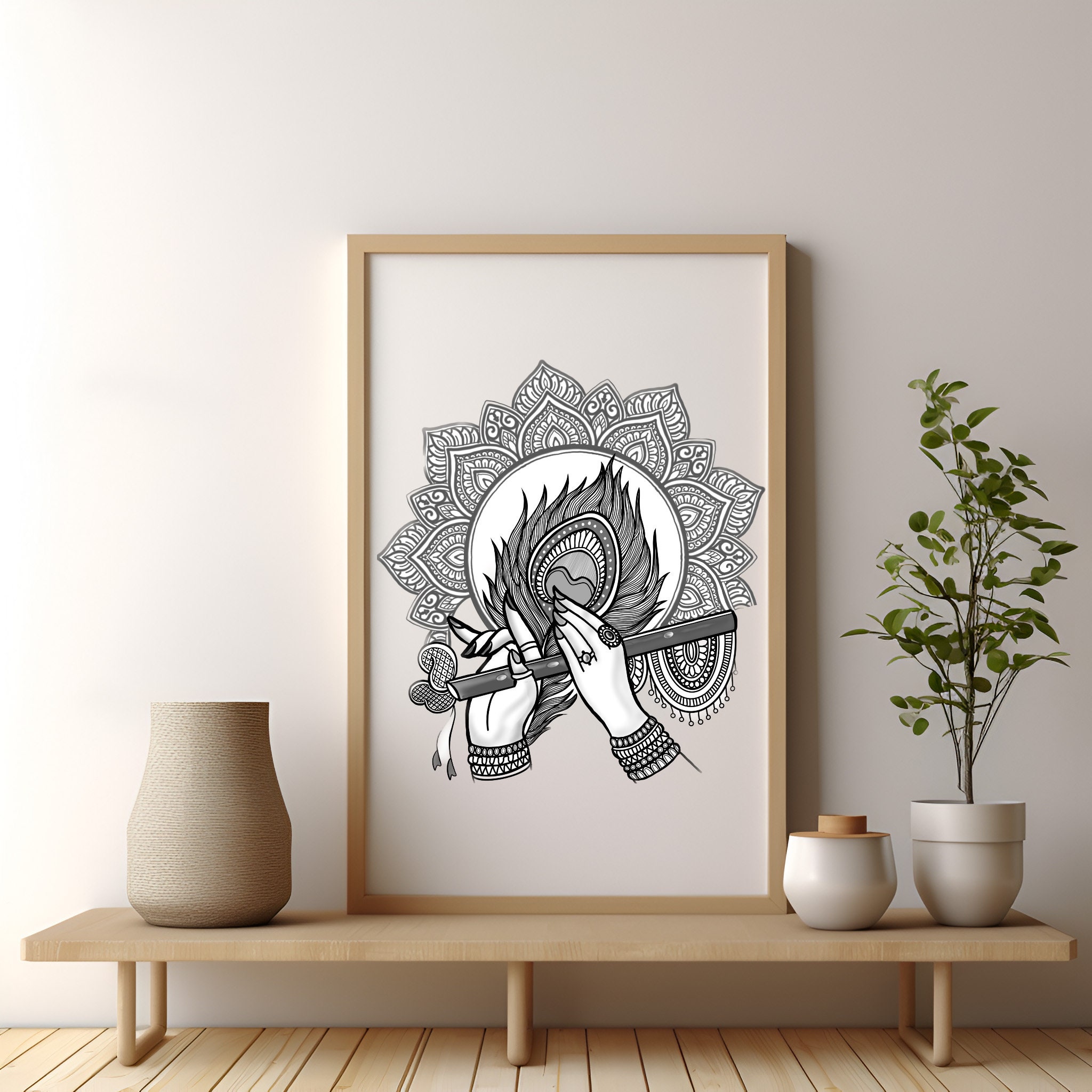 Hare Krishna Mantra Mandala Krishna Wall Art Krishna Print -  Denmark