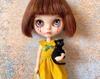Blythe doll custom - Fran, Blythe customized doll by Katty Suzume, short hair doll, artistic doll, art doll, creepy doll, Blythe custom doll