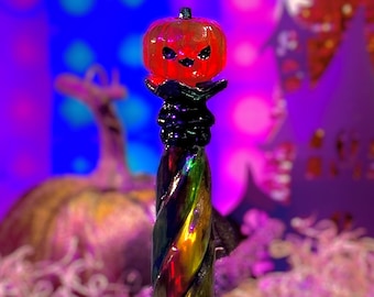 Nachfüllbarer handbemalter Candy Resin Kürbiskopf Gelstift, Happy Halloween. Vorbestellung