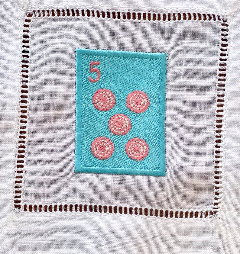 Embroidered Linen Mah Jong Cocktail Napkins, Party Hostess Gift image 8