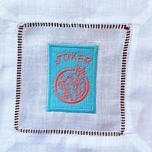 Embroidered Linen Mah Jong Cocktail Napkins, Party Hostess Gift image 5