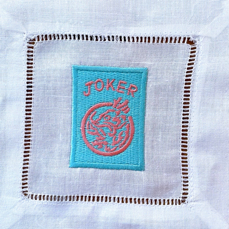 Embroidered Linen Mah Jong Cocktail Napkins, Party Hostess Gift image 5
