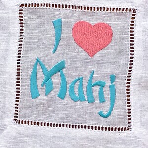 Embroidered Linen Mah Jong Cocktail Napkins, Party Hostess Gift image 4