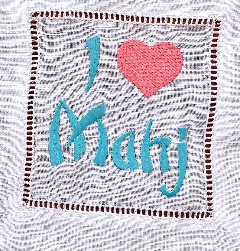 Embroidered Linen Mah Jong Cocktail Napkins, Party Hostess Gift image 4