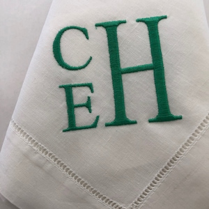 Monogrammed Napkins | Personalized Linen Cloth Napkins, Block Letters, Embroidered Dinner Napkins, Perfect Wedding Gifts & Table Linens