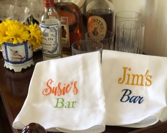 Personalized Bar Custom Monogrammed Towel Kitchen Dishtowel Bar Cart Embroidered Cotton Cocktail Hostess Gift Bar Cart Dish Towel