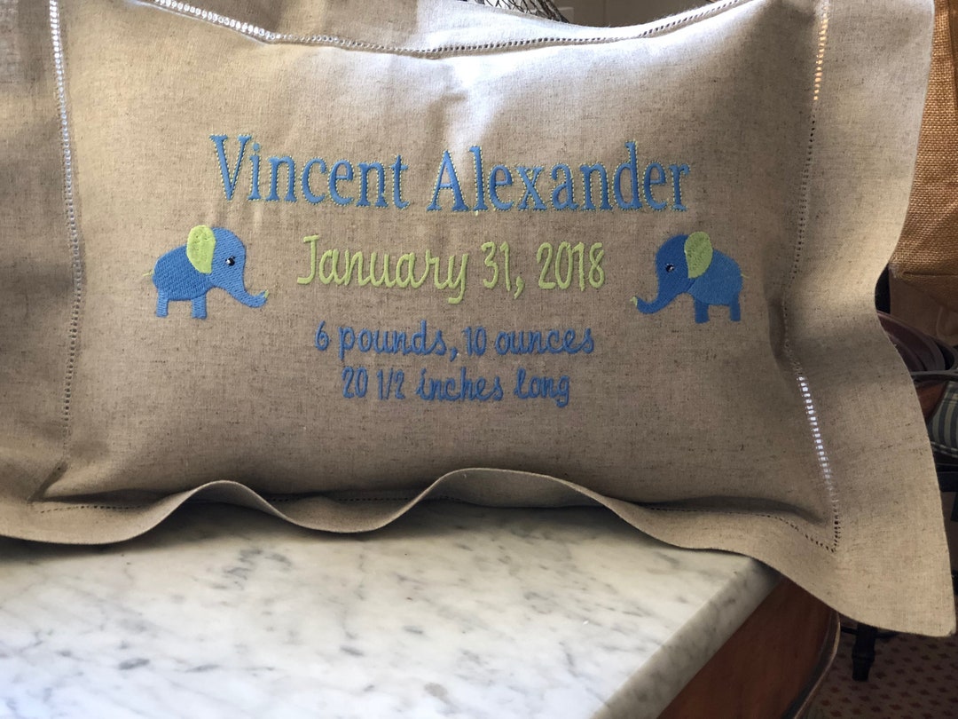 Personalized Baby Pillow Statistics Embroidered Elephants Name Etsy
