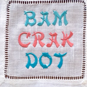 Embroidered Linen Mah Jong Cocktail Napkins, Party Hostess Gift image 3