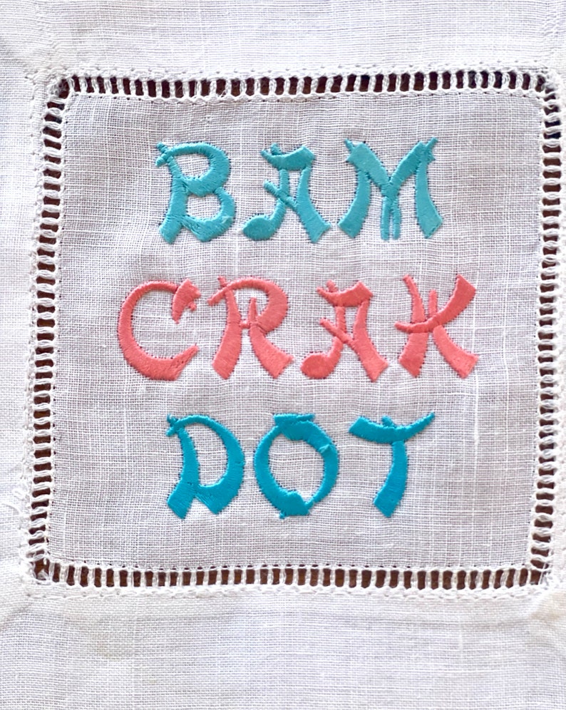 Embroidered Linen Mah Jong Cocktail Napkins, Party Hostess Gift image 3
