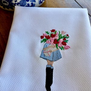 Guest Towel Spring Bouquet Embroidered Monogrammed Hand, Perfect Wedding or Hostess Gift, Tea Towel