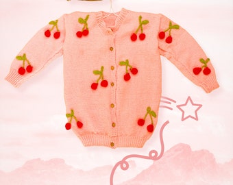 Hand-knit Cherry Baby Sweater