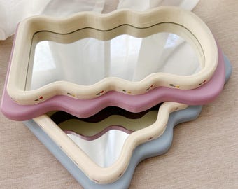 Floral table mirror. Abstract shape. Hand-painted.