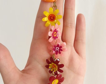 Personalized flower charm keychain with your name. Handmade. Accessory. Gift.