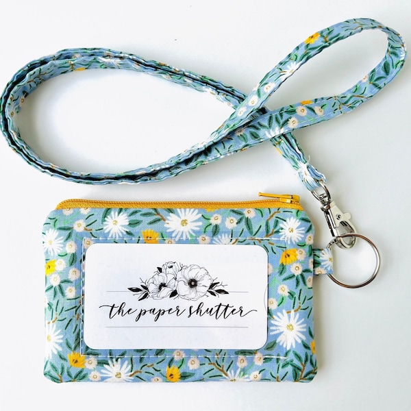 Lanyard and/or ID Wallet | Rifle Paper Co. Daisy Fields Bramble Light Blue Floral Fabric | ID Pouch, Lanyard, Key Fob, or Lip Balm Holder