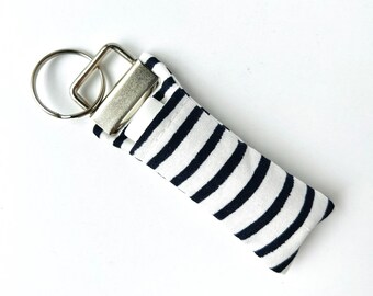 Lip Balm Keychain | Rifle Paper Co Navy Blue and White Stripe Fabric