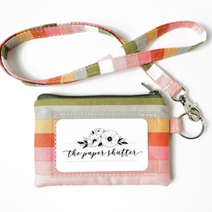 Cartera con cordón y/o identificación / Tela con rayas de primavera / Estuche para identificación, cordón, llavero o soporte para bálsamo labial