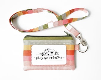 Lanyard and/or ID Wallet | Spring Stripes Fabric | ID Pouch, Lanyard, Key Fob, or Lip Balm Holder