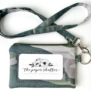Cartera con cordón y/o documento de identidad / Tela camuflada / Estuche para documento de identidad, cordón, llavero o porta bálsamo labial / Juego de cordón gris y verde