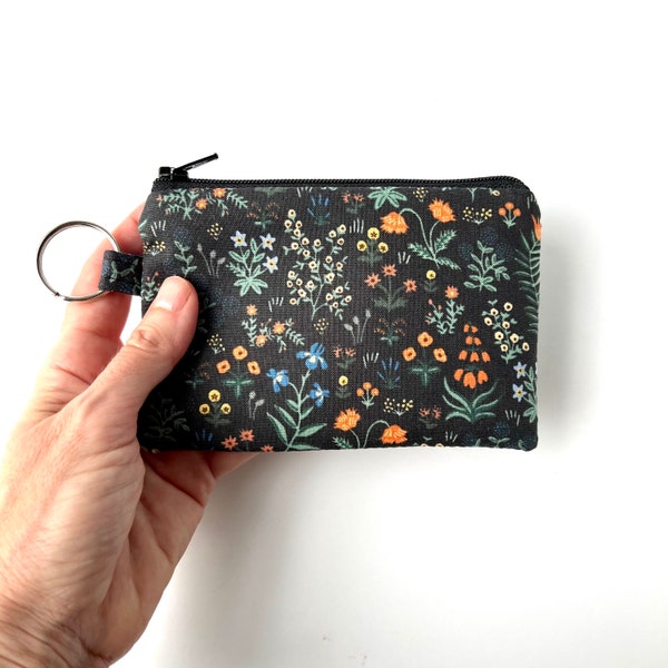 Lanyard and/or ID Wallet | Black Menagerie Garden Floral Rifle Paper Co Fabric | ID Pouch, Lanyard, Key Fob, or Lip Balm Holder