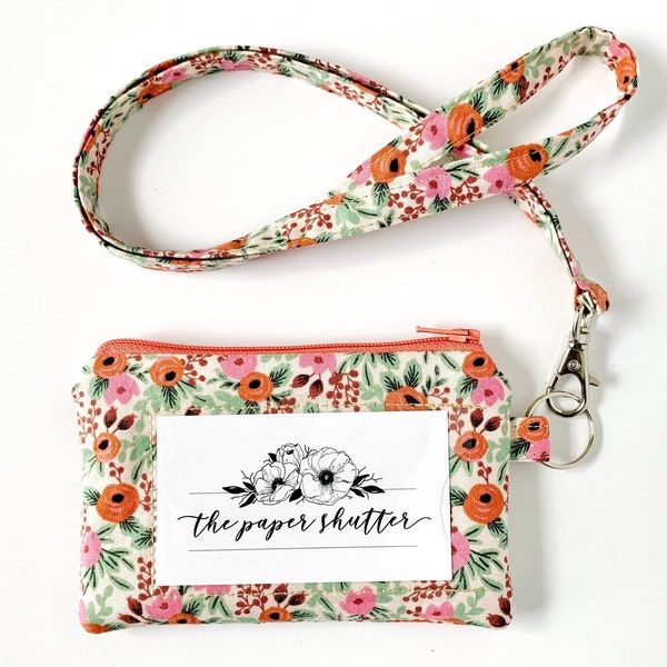 Lanyard and/or ID Wallet | Rifle Paper Co. Rosa Blush Floral Fabric | ID Pouch and Lanyard