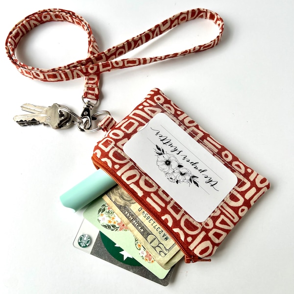 Lanyard and/or ID Wallet | Warm Sienna Contour Fabric by Cotton and Steel | ID Pouch, Lanyard, Key Fob, or Lip Balm Holder
