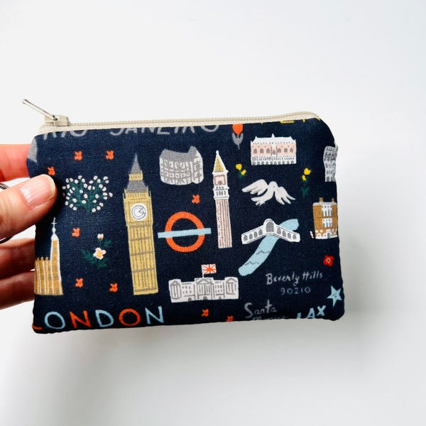 Lanyard and/or ID Wallet | Rifle Paper Co. Bon Voyage World Traveler Navy Fabric | ID Pouch, Lanyard, Key Fob, or Lip Balm Holder