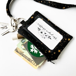 Lanyard and/or ID Wallet | Rifle Paper Co. Black and Gold Metallic Stars Fabric | ID Pouch, Lanyard, Key Fob, or Lip Balm Holder