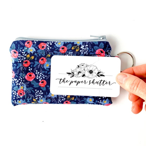 Lanyard and ID Wallet | Rifle Paper Co. Rosa Navy Fabric | ID Pouch, Lanyard, Key Fob, or Lip Balm Holder