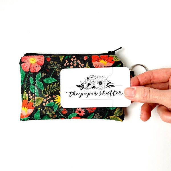 Lanyard and/or ID Wallet | Rifle Paper Co. Poppy Fields Black Floral Fabric | ID Pouch, Lanyard, Key Fob, or Lip Balm Holder