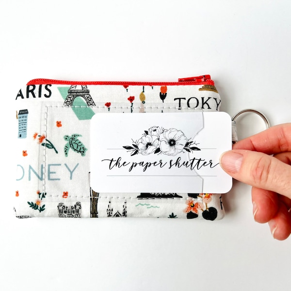 Lanyard and/or ID Wallet | Rifle Paper Co. Bon Voyage World Traveler White Fabric | ID Pouch, Lanyard, Key Fob, or Lip Balm Holder