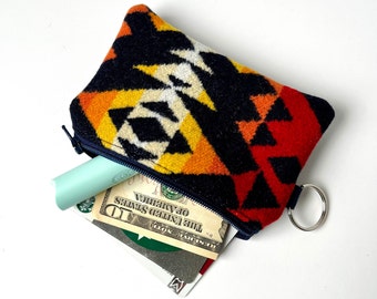 Blue, Red, Yellow Wool ID Wallet | Lanyard | Wool fabric | ID Pouch