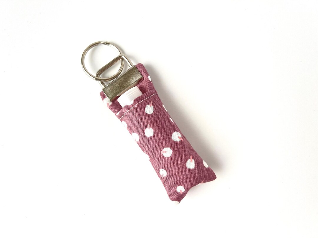 Lip Balm Keychain Mauve Purple and White Fabric Etsy