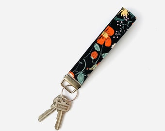 Key Fob | Rifle Paper Co Strawberry Fields black fabric | Key Chain | Wristlet Key Chain